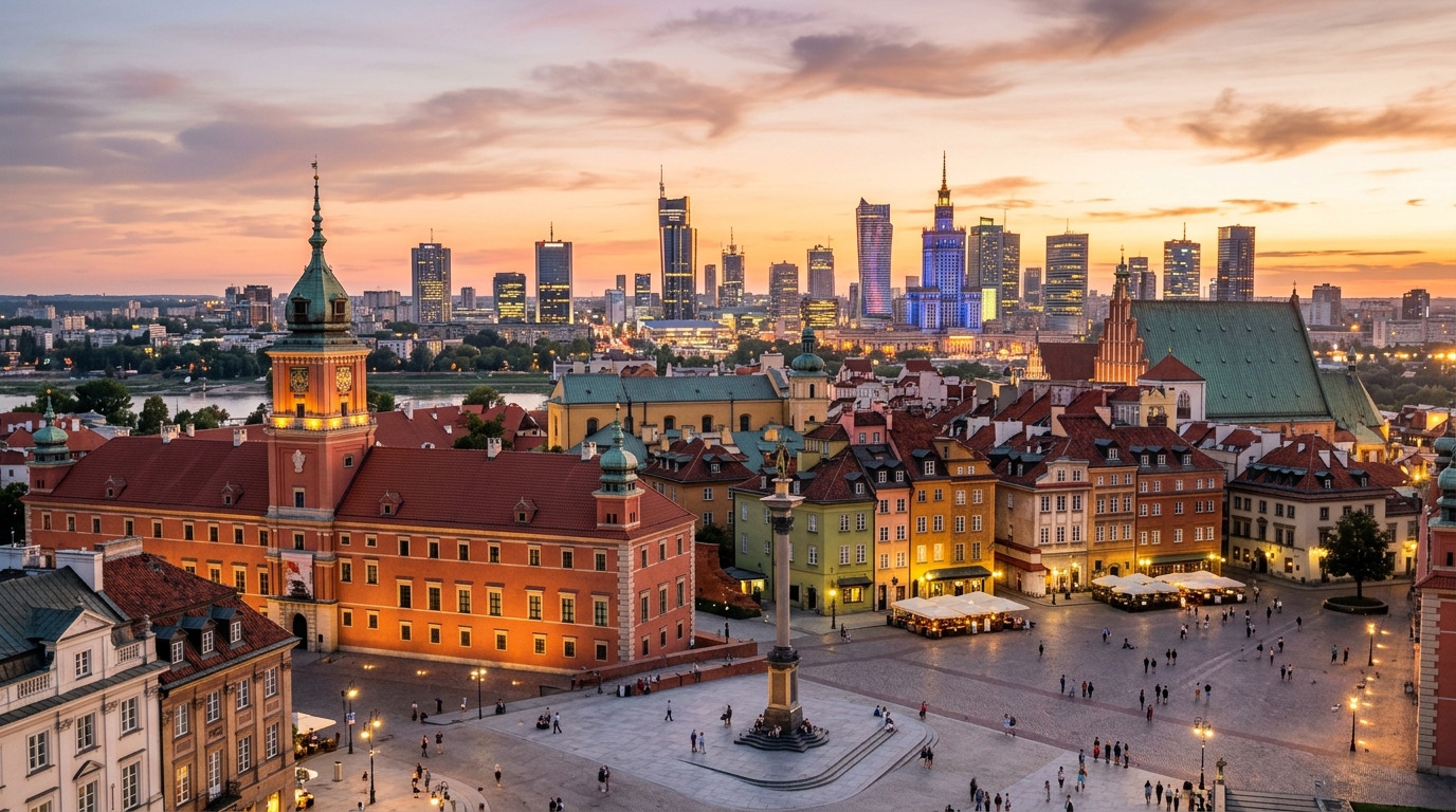 Stare Miasto i Zamek Królewski na tle nowoczesnego Skyline